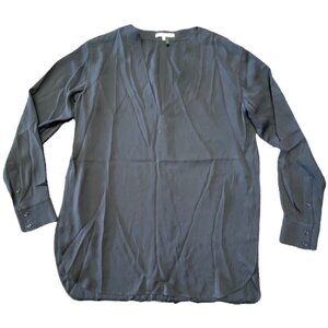 HELMUT LANG size S women's blouse Black silk V-neck long sleeve side slit